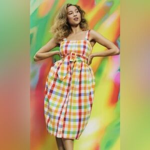 NWT Christopher John Rogers X Target Gingham Plaid Dress Colorful Belt Women's 0